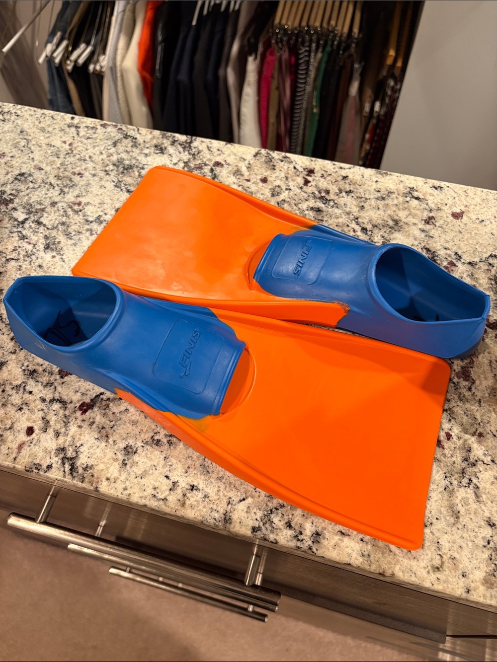 Finis Long Floating Fins Kid Size 11-1  Blue & Orange Swim Training Fins